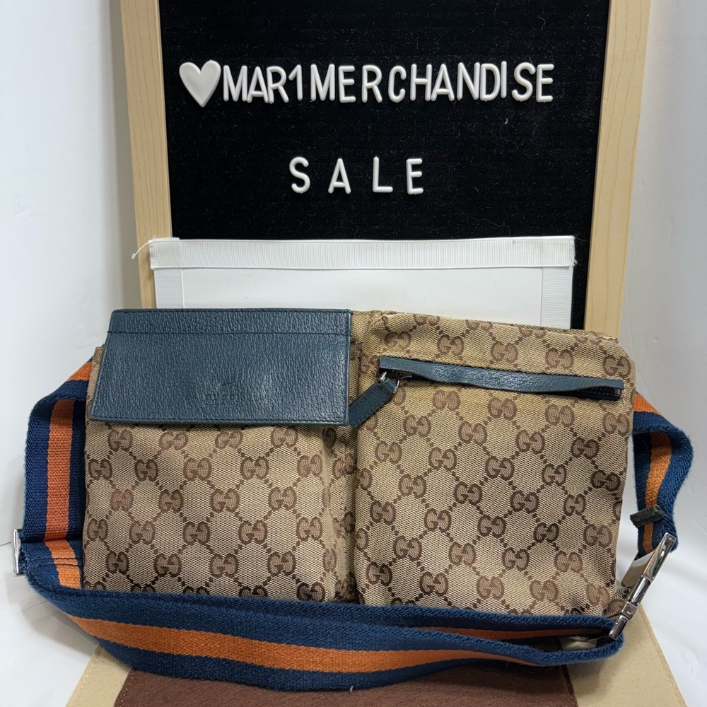 Gucci Beige and Blue GG Belt bag